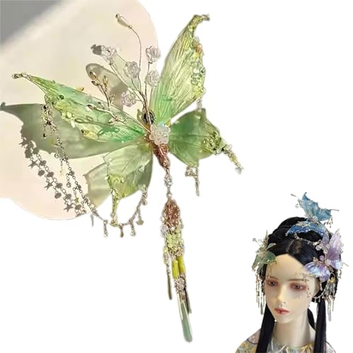 Butterfly Tears Tassel Hair Clip, fairy wings Beaded Design Hair Claws for Hairstyles, Butterfly Tassel Hair Clip for Women(Green) von MIGEDY