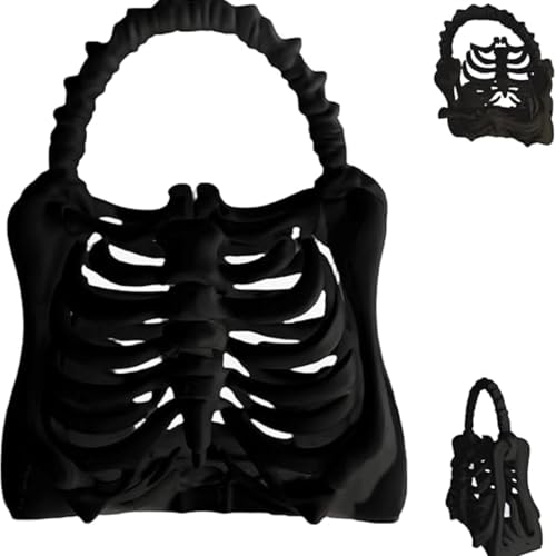 MIGEDY 3D-gedruckte Skelettknochentasche, gruselige Skelett-Handtasche, modische Gothic-Halloween-Totenkopf-Umhängetasche(Black) von MIGEDY