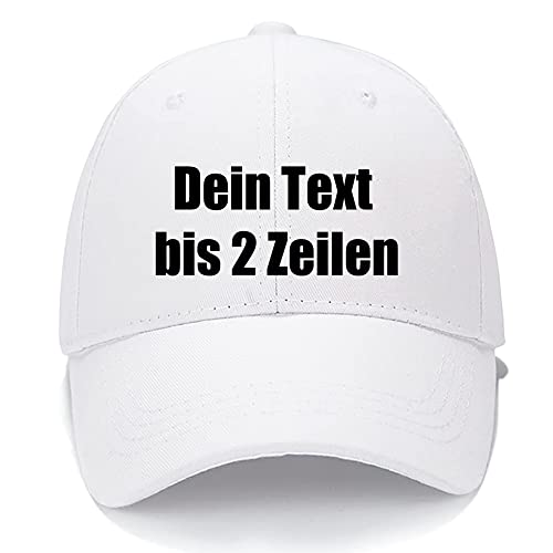 MIGIAN Personalisierte Baseball Cap Basecap mit Wunschtext Individueller Text Verstellbare Reine Farbe Baseballmütze Sport Visier Hut für Herren Damen (White) von MIGIAN