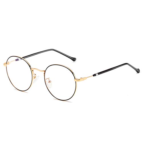 MIGOO Klassische Rund Rahmen Brille Ohne Stärke Nerdbrille Metall Rahmen Retro Brillenfassungen mit Nasenpad，Herren/Damen von MIGOO