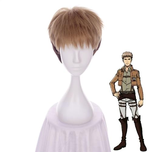 Anime Attack on Titan Cosplay Perücke, Jean Kirstein Perücke, Braun Gemischte Farbe Kurzes Haar, Halloween Kostüm Party Rollenspiel Perücke Mit Perücke Cap von MIGUOO