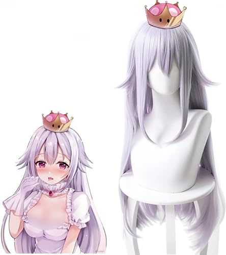 Anime Bowsette Booette Prinzessin Teresa Cosplay Perücke, Grau Lila Langes Gerades Haar Mit Kostenloser Perücke Cap, Für Halloween, Party, Karneval von MIGUOO