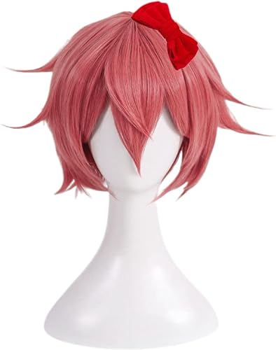 Anime Doki Doki Literatur Club Cosplay Perücke, Sayori Rosa Kurzes Haar Rollenspiel Halloween Party Perücken Mit Schmetterling Haar Zubehör von MIGUOO