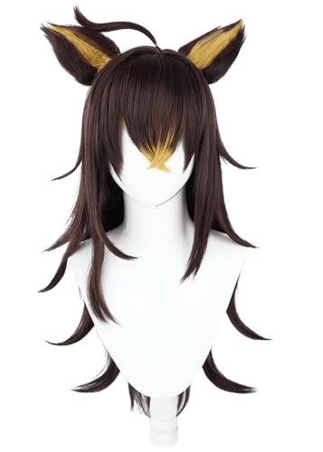 Anime Genshin Impact Cosplay Perücke, Dehya Perücke, mit zwei Ohren Haar Perücken mit Perücke Cap, für Halloween Kostüm Party Accesorios, Cosplay Event, Anime Show von MIGUOO