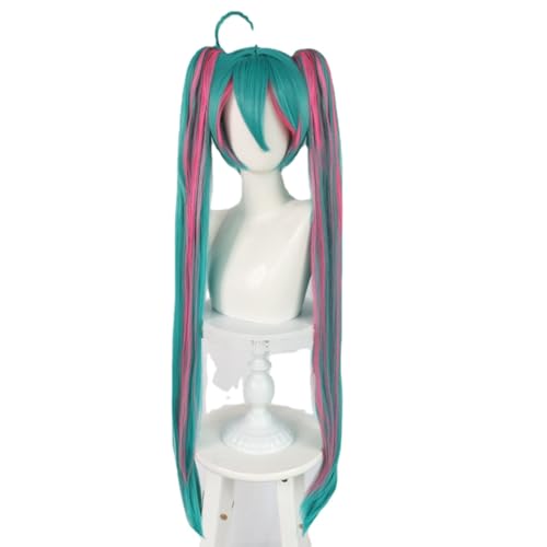 Anime Hatsune Miku Lolita Cosplay Perücke, Mix Farben Doppel Pferdeschwanz Zopf Lange Pferdeschwanz Haar Perücken, Für Halloween Kostüm Party Mit Perücke Cap von MIGUOO