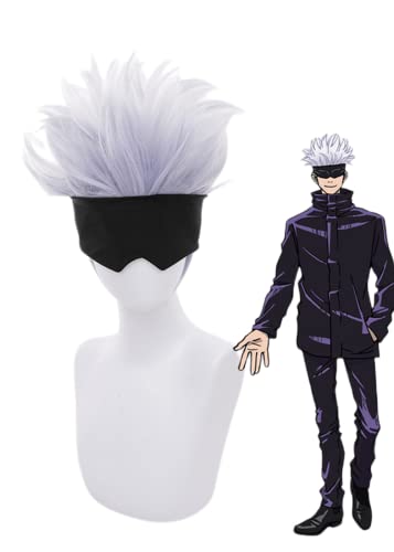 Anime Jujutsu Kaisen Cosplay Perücke, Gojo Satoru Perücke, Dusty Blue Kurzhaar Rollenspiel Perücken mit Perücke Cap, für Halloween Kostüm Party von MIGUOO