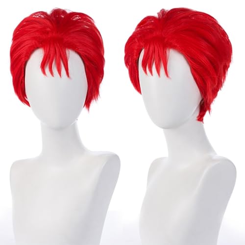 Anime Sakuragi Hanamichi Cosplay Perücke, Rotes Kurzes Haar, Halloween Kostüm Party Rollenspiel Perücke Mit Perücke Cap von MIGUOO