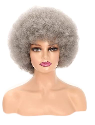 Kurze Flauschige Afro Perücken Für Schwarze Frauen Kinky Lockig Grau Puff Kunstfaserhaar Perücken Hitzebeständige Perücken Weiche Bouncy Locken Haarperücken Für Cosplay Kostüm Und Tägliche Party von MIGUOO