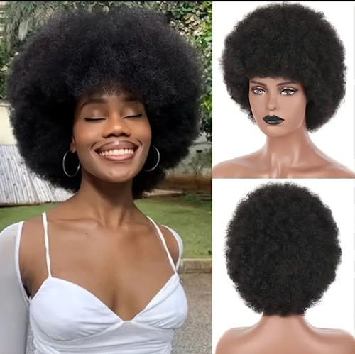 Kurze Flauschige Afro Perücken Für Schwarze Frauen Kinky Lockige Puff Synthetische Haar Perücken Hitzebeständige Perücken Weiche Bouncy Locken Haarperücken Für Cosplay Kostüm Und Tägliche Party von MIGUOO