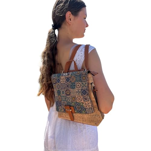 MIGURA Damenrucksack aus Naturkork, umweltfreundlich, lässig, Vintage, wasserdicht, für Alltag, Reisen, Sport, elegant, vegan, blaue Mandalas, bunt, 38 MIGURA Damenrucksack aus Naturkork, umweltfreundlich, lässig, Vintage, wasserdicht, für Alltag, Reisen, Sport, elegant, vegan, blaue Mandalas, bunt, 38 von MIGURA