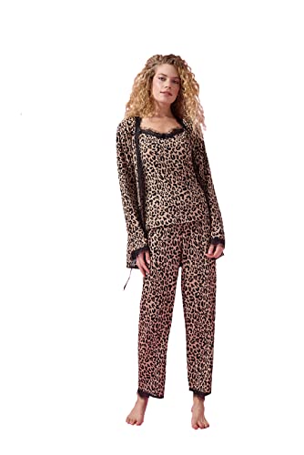 MIHRA DREI-teiliges Pyjama-Set für Junge Mädchen und Elegante Kleider Damen Pyjama-Set mit Spitzendetail und Fruchtdruck für den Sommer (as3, Alpha, l, Regular, Tall, Braun) von MIHRA