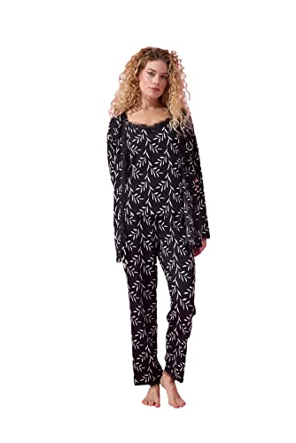 MIHRA DREI-teiliges Pyjama-Set für Junge Mädchen und Elegante Kleider Damen Pyjama-Set mit Spitzendetail und Fruchtdruck für den Sommer (as3, Alpha, l, Regular, Tall, Schwarz und Weiß) von MIHRA