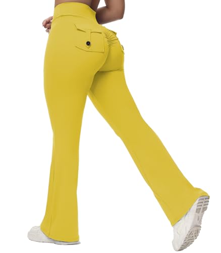 MIHRUSEM Schlag-Leggings für Damen mit Taschen, Scrunch-Po-Hose mit hoher Taille, Fitnessstudio, Workout, Yoga, Laufhose, Strahlendes Gelb, Groß MIHRUSEM Schlag-Leggings für Damen mit Taschen, Scrunch-Po-Hose mit hoher Taille, Fitnessstudio, Workout, Yoga, Laufhose, Strahlendes Gelb, Groß von MIHRUSEM
