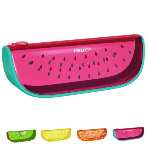 MIILLPOP Federmäppchen Transparentes, Tragbares Reißverschluss Mäppchen, Kawaii Frucht Kosmetiktasche, Multifunktionale Aufbewahrung für Schreibwaren, Toilettenartikeln, Kosmetika und Bürobedarf von MIILLPOP