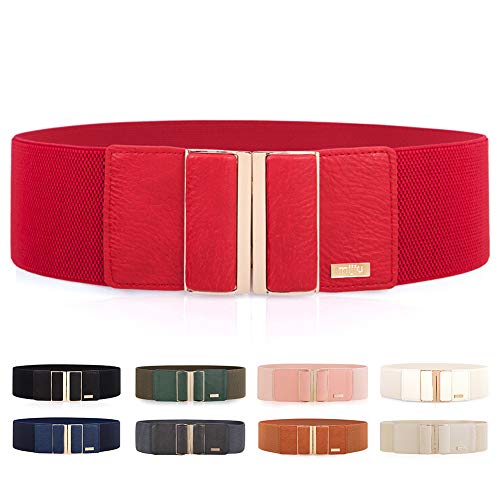 MIJIU Taillengürtel Gürtel Elastischer für Damen Breiter Taillengürtel Verstellbaren Guertel Mit Legierung Schnalle/Rot/L von MIJIU