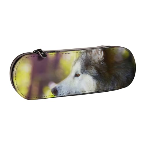 MIJKO Alaskan Malamute Bokeh Haustiere Hunde süß, Federmäppchen, PU-Leder, Federmäppchen, großes Fassungsvermögen, Kosmetiktasche von MIJKO