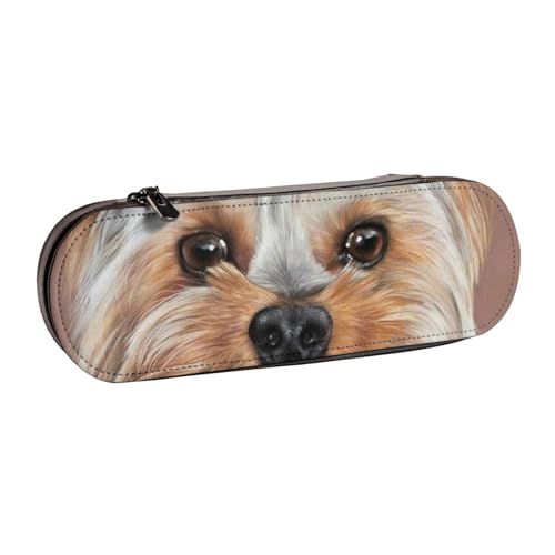 MIJKO Hund Niedliche Yorkshire Terrier Teetasse, Federmäppchen, PU-Leder, Federmäppchen, großes Fassungsvermögen, Kosmetiktasche von MIJKO