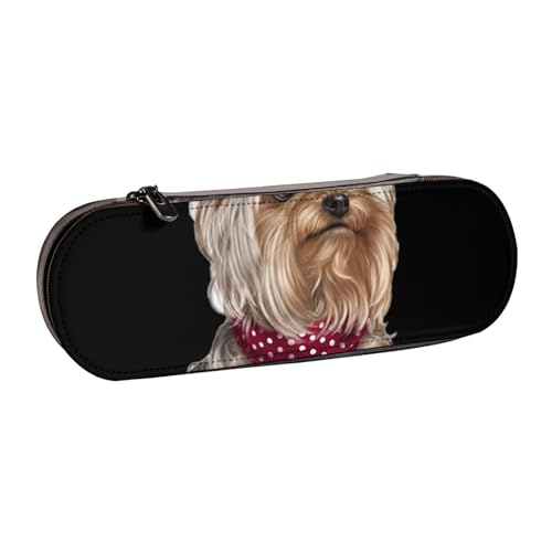 MIJKO Yorkshire Terrier Teetasse Hundebaby, Federmäppchen, PU-Leder, Federmäppchen, großes Fassungsvermögen, Kosmetiktasche von MIJKO