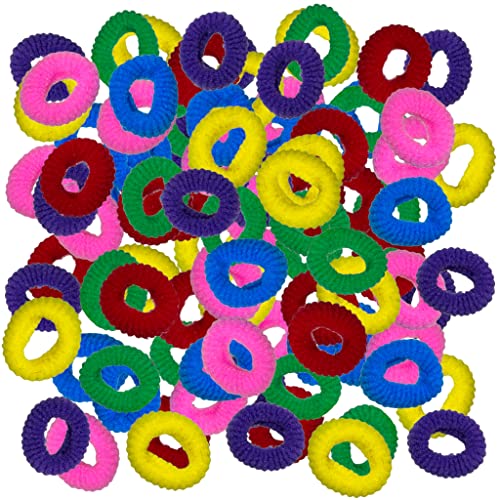 100 Stück Elastische Haargummis Mini-Haarbänder Kleine Gummibänder für Mädchen, toll für Zöpfe und Pferdeschwanz (bunter Farbmix) von MIJOMA