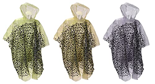 MIJOMA 3 Stück Regenponcho mit Kapuze Regen Poncho Notfall-Poncho Regenmantel Regenjacke Regencape, Leoparden-Design Einweg Wasserdicht Unisex, für Konzert Camping Wandern Angeln von MIJOMA