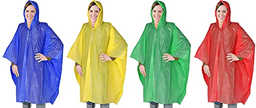 4 Stück Regenponcho mit Kapuze Regen Poncho Notfall-Poncho Regenmantel Regenjacke Regencape, Mehrfach verwendbar Wasserdicht Unisex, für Konzert Camping Wandern Angeln von MIJOMA