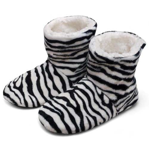 MIJOMA Damen Hausschuhe Pantoffeln Slipper weich flach mit modischem Zebramuster (Schwarz-Weiß, EU Schuhgrößensystem, Erwachsene, Damen, Numerisch (von/bis), M, 40, 41) von MIJOMA