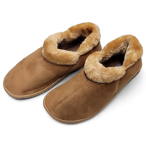 MIJOMA Damen Hausschuhe Pantoffeln Slipper weich flach und rutschfest mit Kunstfell in Wildleder-Optik vegan beige (Braun, EU Schuhgrößensystem, Erwachsene, Damen, Numerisch, M, 42) von MIJOMA