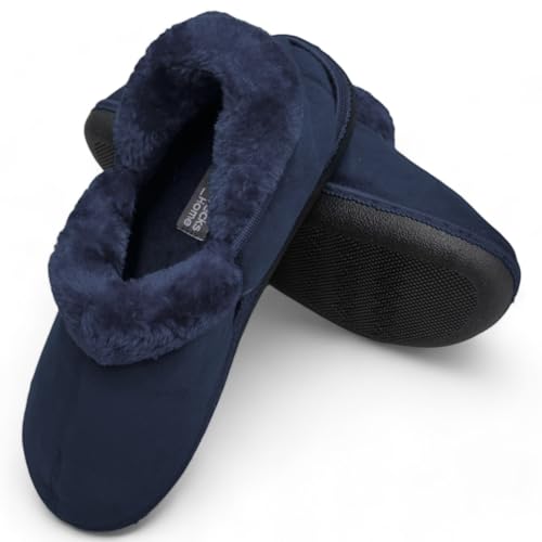 MIJOMA Damen Herren unisex Hausschuhe Pantoffeln Slipper mit Filz-Oberfläche weich flach und rutschfest vegan (Nachtblau, EU Schuhgrößensystem, Erwachsene, Numerisch, M, 40) von MIJOMA