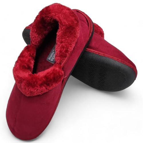 MIJOMA Damen Herren unisex Hausschuhe Pantoffeln Slipper mit Filz-Oberfläche weich flach und rutschfest vegan (Weinrot, EU Schuhgrößensystem, Erwachsene, Numerisch, M, 41) von MIJOMA