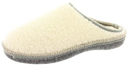 MIJOMA Damen Herren unisex Hausschuhe Pantoffeln Slipper mit kuscheliger Oberfläche in Wolle-Optik rutschfest (Cremeweiß, EU Schuhgrößensystem, Erwachsene, Damen, Numerisch, M, 40) von MIJOMA