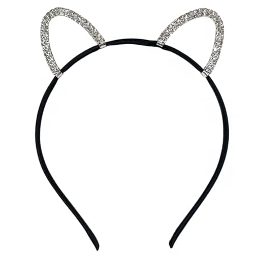 MIJOMA Haarreifen mit funkelnden Applikationen – Flexibler Haarreif aus Kunststoff und Metall, perfekt für Kinder & Erwachsene, ideal als Kostüm-Accessoire (schwarz- silberne Öhrchen) von MIJOMA