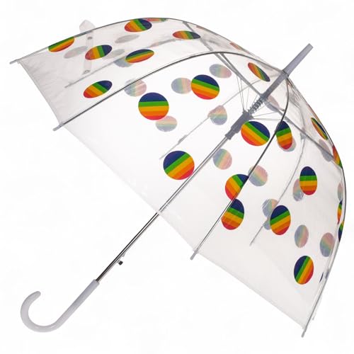 MIJOMA Kuppel-Regenschirm Transparent mit Regenbogen Punkten – Automatiköffnung – Windfest & Stylisch – Ø 85 cm – LGBTQ+ Design – Für Damen, Herren & Kinder von MIJOMA