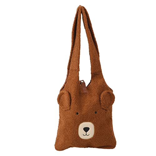 MIJOMA Kuschelige Plüschtasche aus weichem Teddyfleece mit aufgesticktem Gesicht und angenähten Ohren (Bär Braun, Turnbeutel 36x30cm) von MIJOMA