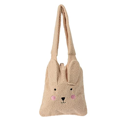 MIJOMA Kuschelige Plüschtasche aus weichem Teddyfleece mit aufgesticktem Gesicht und angenähten Ohren (Hase Beige, Shopper 32x45cm) von MIJOMA