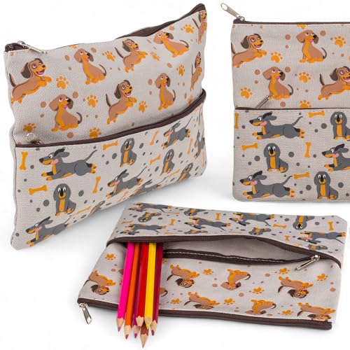 MIJOMA Mäppchen Hunde Motiv – 2 Fächer mit Reißverschluss, 23.5x15 cm – Stiftemäppchen, Kosmetiktasche, Organizer – 100% Polyester, robust & leicht zu reinigen von MIJOMA