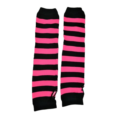 MIJOMA Poizen Industries 1 Paar gestreifte Armstulpen Gothic Punk Stripe Armwarmers one size Einheitsgröße unisex (Black-Pink) von MIJOMA