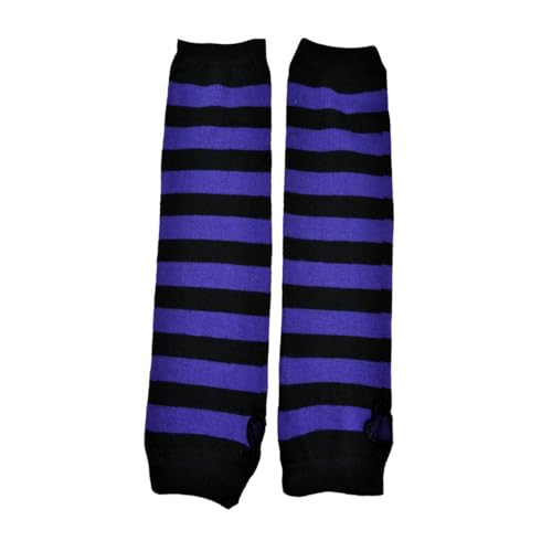 MIJOMA Poizen Industries 1 Paar gestreifte Armstulpen Gothic Punk Stripe Armwarmers one size Einheitsgröße unisex (Black-Purple) von MIJOMA