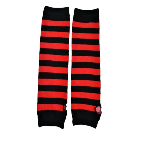 MIJOMA Poizen Industries 1 Paar gestreifte Armstulpen Gothic Punk Stripe Armwarmers one size Einheitsgröße unisex (Black-Red) von MIJOMA