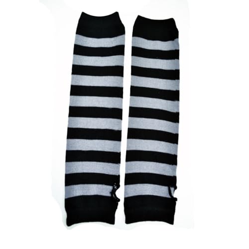 MIJOMA Poizen Industries 1 Paar gestreifte Armstulpen Gothic Punk Stripe Armwarmers one size Einheitsgröße unisex (Black-White) von MIJOMA
