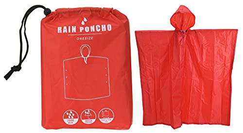 MIJOMA Regenponcho mit Kapuze Regen Poncho Notfall-Poncho Regenmantel Regenjacke Regencape, Unisex, für Konzert Camping Wandern Angeln (Rot) von MIJOMA