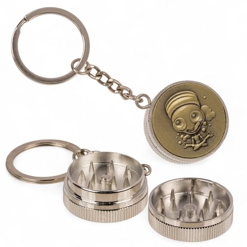 MIJOMA Schlüsselanhänger mit versteckter Mühle – Metall-Grinder Anhänger mit Magnetverschluss – kompakt & stylisch – für unterwegs & Festivals (Steampunk Skull – Gold) von MIJOMA