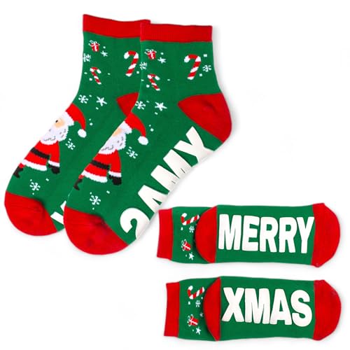MIJOMA Weihnachtssocken für Damen & Herren – Anti-Rutsch Socken mit ABS-Sohle – Merry XMas Motiv – Lustige Santa Claus Design – Kuschelig & Warm – Einheitsgröße von MIJOMA