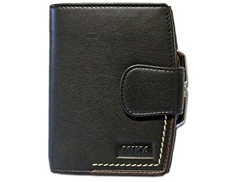 MIKA 14213611 - Geldbörse aus Echt Leder, Portemonnaie im Hochformat, Geldbeutel mit 7 Kreditkarten Fächer, 3 Einschubfächer, 2 Scheinfächer und Münzfach, Brieftasche in schwarz, ca. 12 x 10 x 3 cm von MIKA
