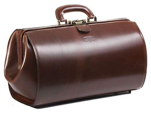 MIKA 28058602 - Doktorkoffer Hanver aus Echt Leder/Sattelleder, Doktortasche mit Hauptfach und Schloss, Arztkoffer für Damen und Herren, Hebammentasche, Arzttasche in braun ca. 41 x 18 x 24 cm von MIKA