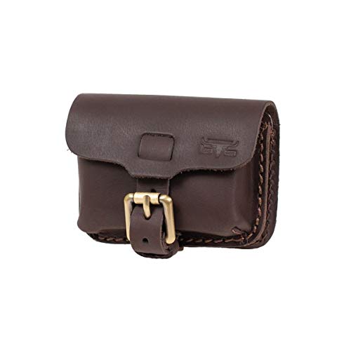 MIKA 28060422 - Gürteltasche S aus Echt Leder/Sattelleder mit unterteiltem Hauptfach und 2 Gürtelschlaufen, Hüfttasche im Querformat, Belt Pouch in Dunkelbraun, Taillentasche ca. 12 x 4 x 9 cm von MIKA