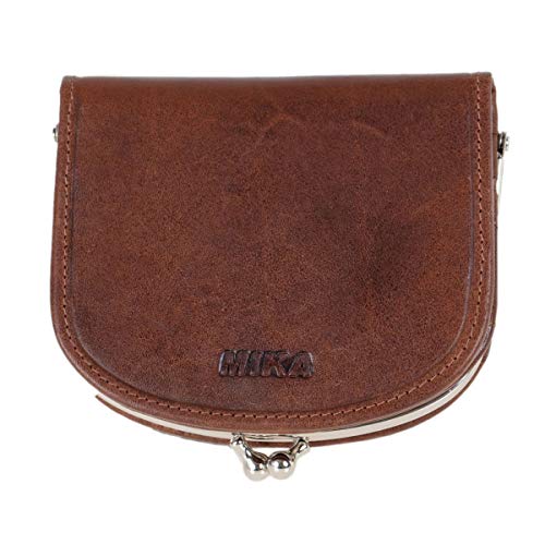 MIKA 42226 - Geldbörse aus Echt Leder, Portemonnaie im halbrund Format, Geldbeutel mit RFID Schutz, 6 Kartenfächer, 2 Einschubfächer und Münzfach mit Bügel, Brieftasche braun, ca. 10 x 9 x 2,5 cm von MIKA