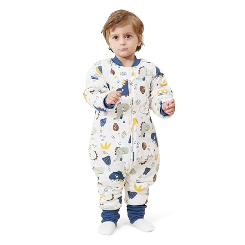 MIKAFEN Baby Schlafsack Langarm mit füßen 3,5 tog Winter, Kinder winterschlafsack mit Beinen,Dinosaurier babyhöhe 105-115cm von MIKAFEN