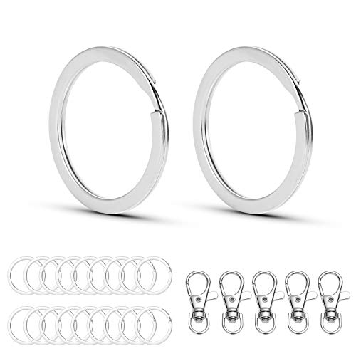 Mikafen Schlüsselringe Set aus 30 multifunktionalen runden flachen Edelstahl und 5 kleinen abnehmbaren Drehschlössern Schlüsselanhänger 30 mm geteilter Ring für Autoschlüsselschlüssel zubehör von MIKAFEN