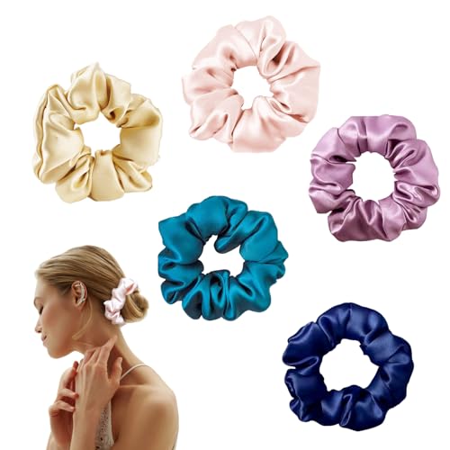 5 Stück Scrunchies,100% Seide Haargummi Damen Pferdeschwanz Haarbänder, Übergroße Elastische Haarbänder Seide Scrunchies-haargummis mädchen Passend (Fünf Farben) von MILAIUN