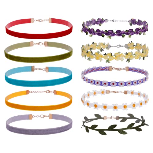 MILAKOO 10 St.Kropfband für Frauen Samt Choker Set Damen Spitze Halsband Blumen Halskette Mädchen von MILAKOO